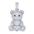 925 Sterling Silver Round Baguette Black White Moissanite Teddy Bear Pendant