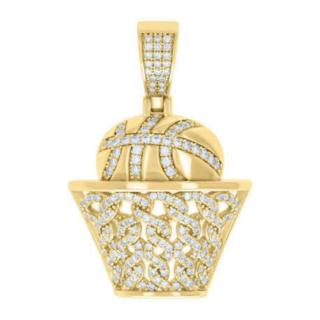 925 Sterling Silver Yellow Men's Moissanite Basketball Pendant