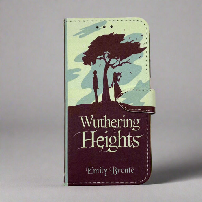 The front of a book-shaped phone case inspired by Wuthering Heights by Emily Bronte.