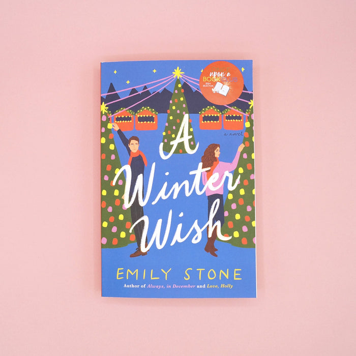 Book cover of 'A Winter Wish' by Emily Stone on a pink background