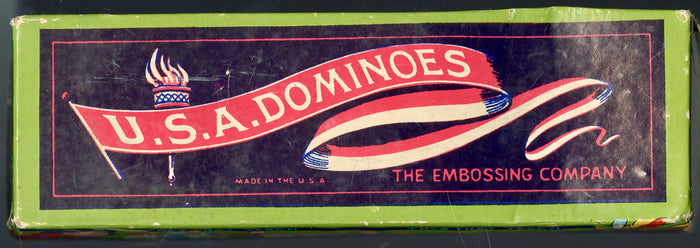 Antique 1920s USA Dominoes Game with Original Box and Instructions, Statue of Liberty - TheBoxSF