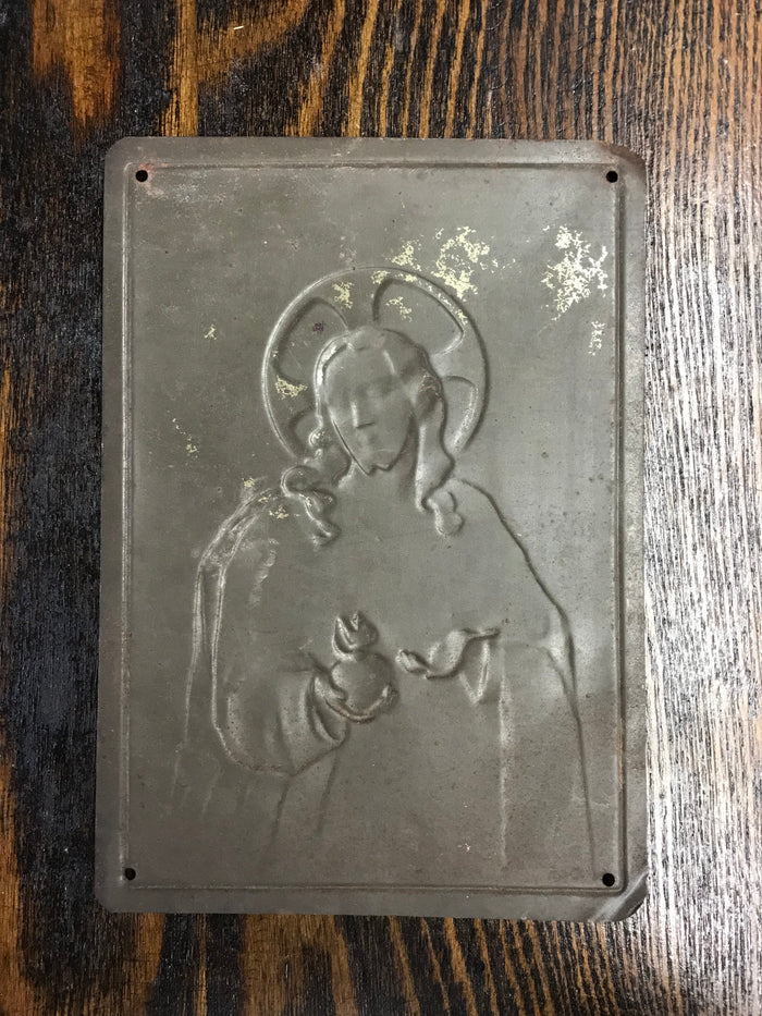 Antique French Tin Jesus, Religious Altar Sign, Religious Iconography, Christianity