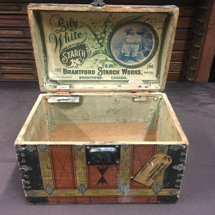 Antique Lily White Starch Box, Trunk Shaped, Brantford Starch Works