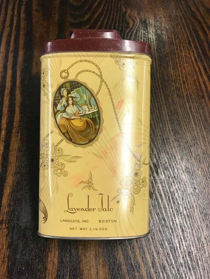 Beautiful Vintage Langlois Inc. Lavender Talcum Powder Tin Package - TheBoxSF