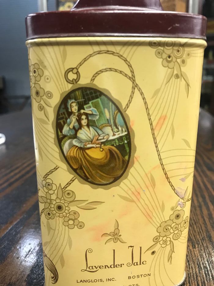 Beautiful Vintage Langlois Inc. Lavender Talcum Powder Tin Package - TheBoxSF