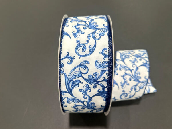 Blue Chino Swirls Wired Ribbon - 2.5" x 50yds