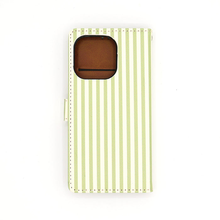 Phone case with green vertical stripes on a white background
