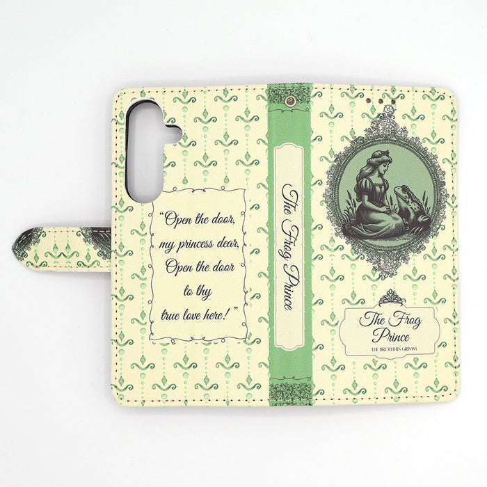 Phone case inspired by 'The Frog Prince' by The Brothers Grimm with vintage design and text on a white background