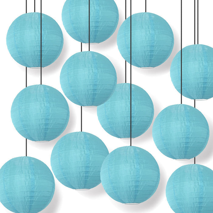 BULK PACK (12) 18" Baby Blue Shimmering Nylon Lantern, Even Ribbing, Durable, Hanging