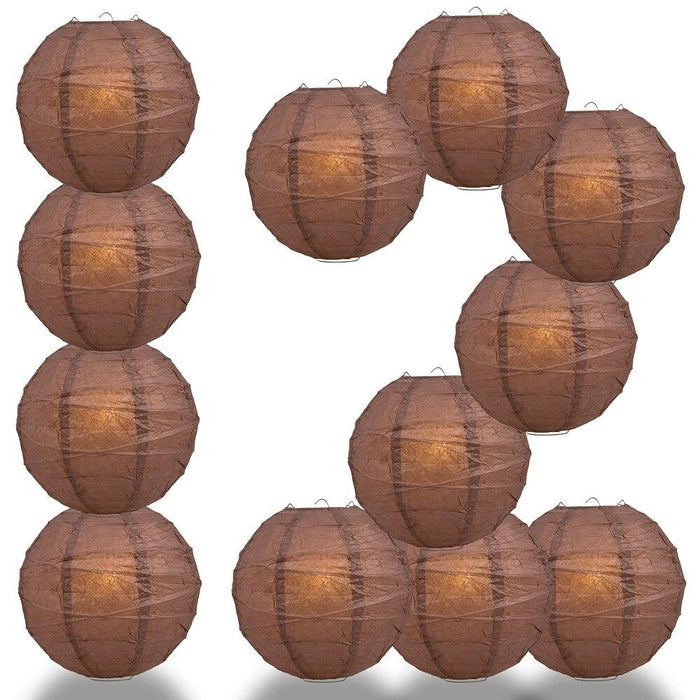 BULK PACK (12) 18" Brown Round Paper Lantern, Crisscross Ribbing, Chinese Hanging Wedding & Party Decoration - PaperLanternStore.com - Paper Lanterns, Decor, Party Lights & More