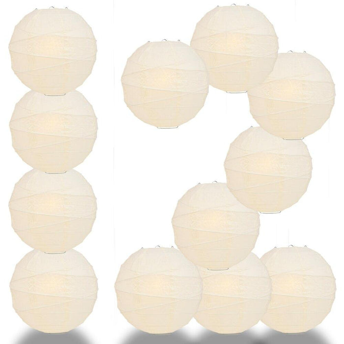 BULK PACK (12) 18" Ivory Round Paper Lantern, Crisscross Ribbing, Chinese Hanging Wedding & Party Decoration - PaperLanternStore.com - Paper Lanterns, Decor, Party Lights & More