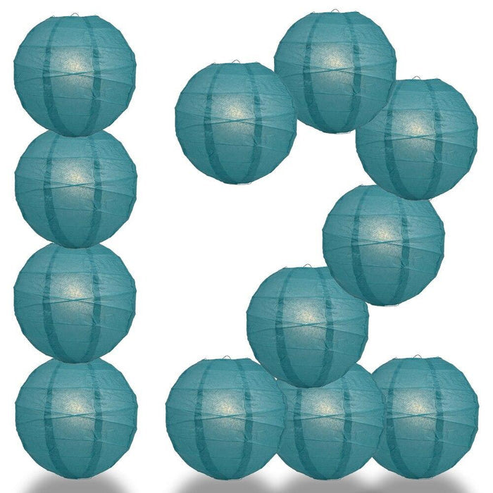 BULK PACK (12) 18" Tahiti Teal Round Paper Lantern, Crisscross Ribbing, Chinese Hanging Wedding & Party Decoration - PaperLanternStore.com - Paper Lanterns, Decor, Party Lights & More