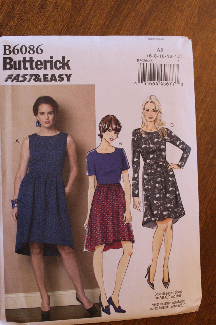 Butterick B6086, Misses Dresses, Lined, Uncut Sewing Pattern