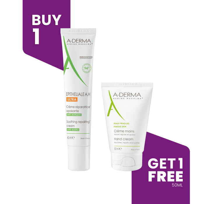 BUY 1 GET 1 - ADERMA Epitheliale A.H Duo Ultra Repairing Cream 40ML + 1FREE ADERMA  Hand Cream 50 ML