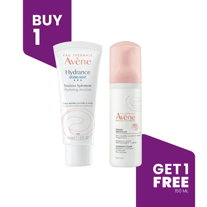 BUY 1 GET 1 - AVENE Hydrance Light Hydrating Emulsion 40ML + 1FREE AVENE Cleansing Foam 150ML