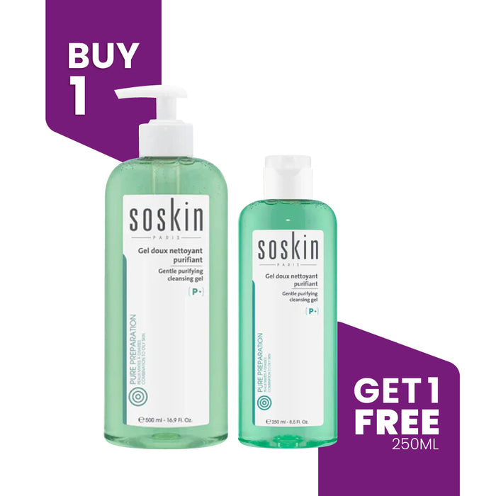 BUY 1 GET 1 - SOSKIN Gentle Purifying Cleansing Gel 500ml + FREE Gentle Purifying Cleansing Gel  250ml