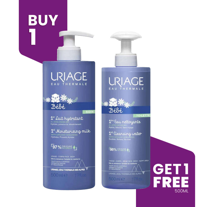 BUY 1 GET 1 - URIAGE Bebe 1Er Lait Hydratant 500ml + FREE Eau Nettoyante 500ml