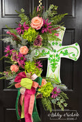 Chinoiserie Inspired CROSS Wreath - GREEN