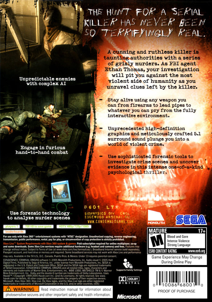 Condemned: Criminal Origins Xbox 360 - Video Game - Used - CaveGamers - Image 2