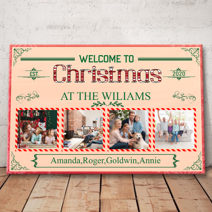 Custom Photo Personalized Canvas Wall Art Welcome To Christmas Custom Gifts For Family