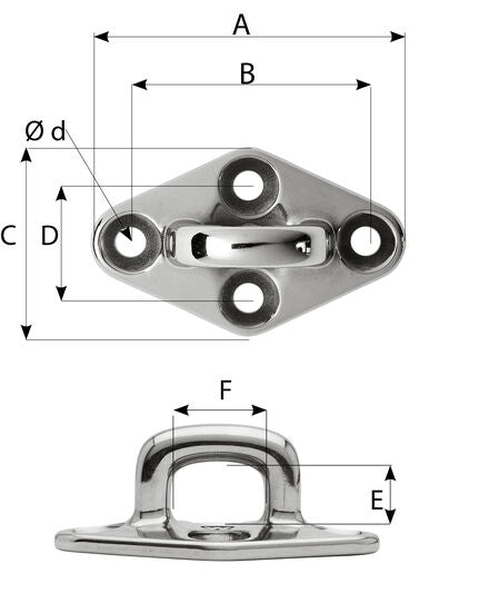 Diamond Pad Eye – Square | 98 mm | M8 Screw - Bosuns Boat