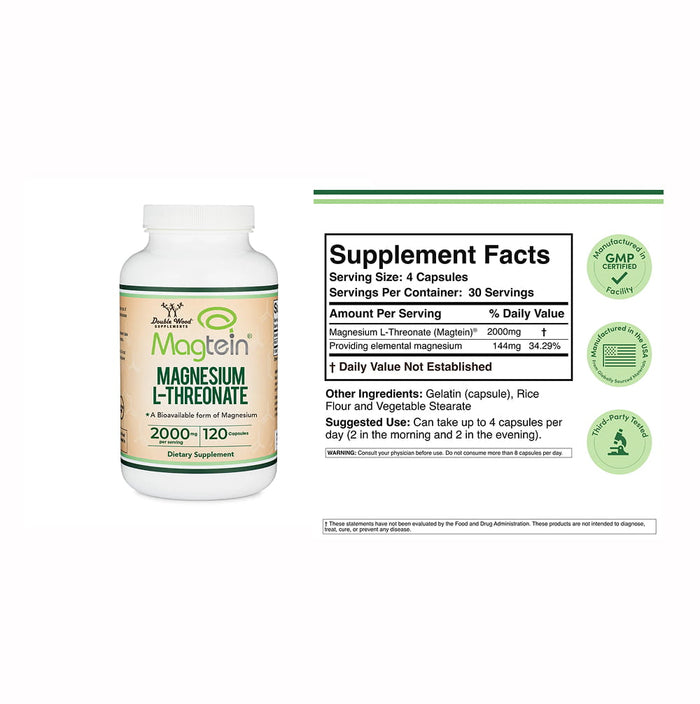 Double Wood Magnesium L-Threonate (Magtein) Supplement