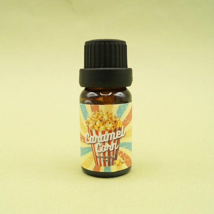 A bottle of caramel corn scented essential oil. 10ml.