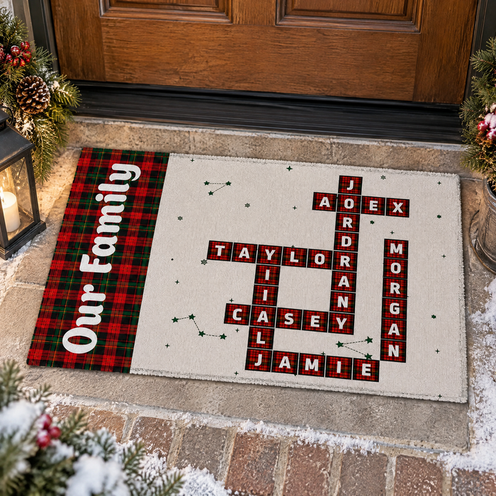 Family At Christmas Together - Personalized Doormat, Custom Family Name Scrabble Christmas Doormat