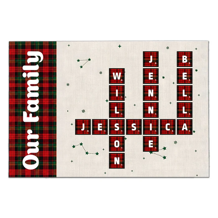 Family At Christmas Together - Personalized Doormat, Custom Family Name Scrabble Christmas Doormat