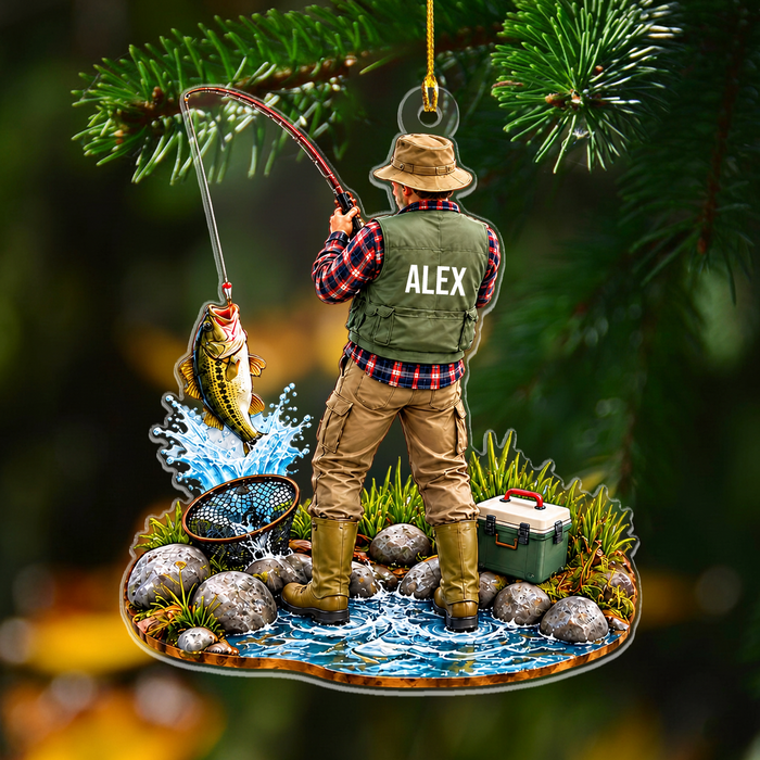 Fishing Is My Therapy - Personalized Acrylic Ornament, Custom Name Angler Keepsake, Fishing Gift