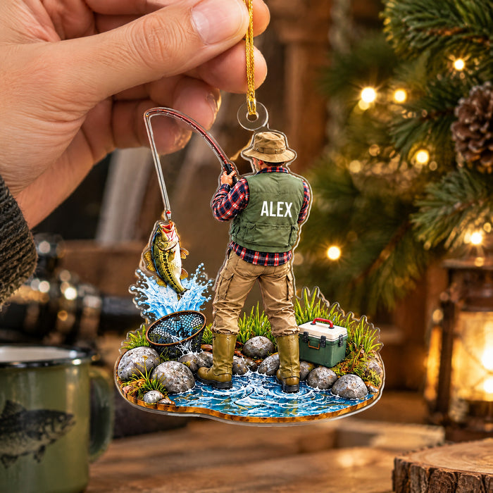 Fishing Is My Therapy - Personalized Acrylic Ornament, Custom Name Angler Keepsake, Fishing Gift