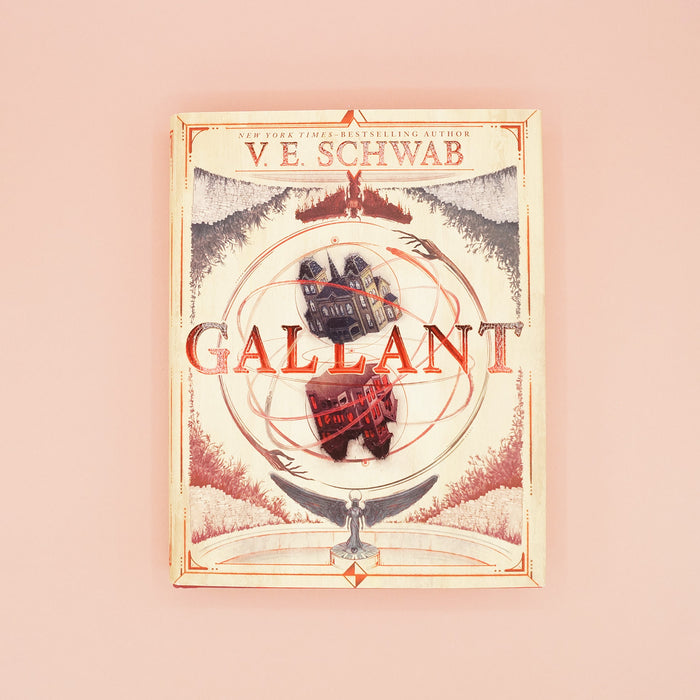 A hardcover copy of Gallant by V.E. Schwab on a pink background.