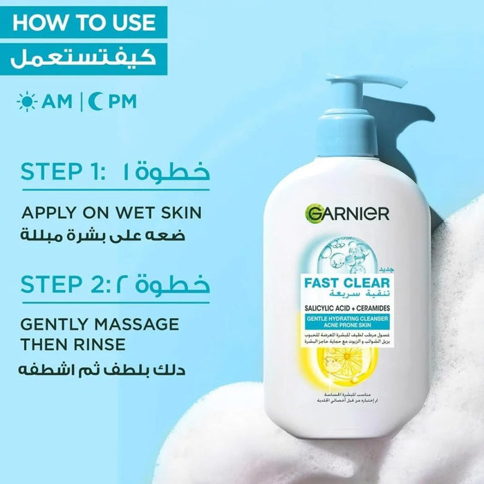GARNIER  Fast Clear Gentle Cleanser Face Wash for Acne Prone Skin 250ml