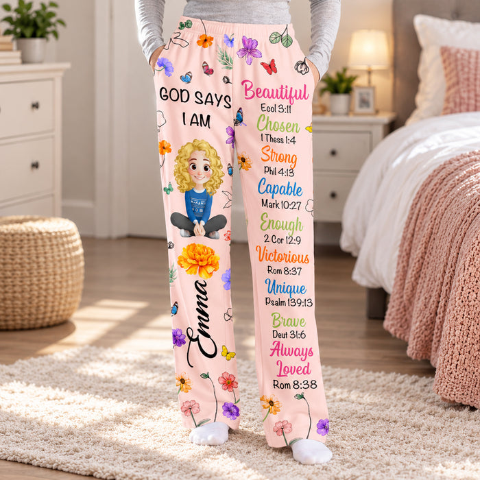 God Say I Am Loved - Personalized Pijama Pants, Custom Name Faith Affirmation Pajama Pants, Gift For Her