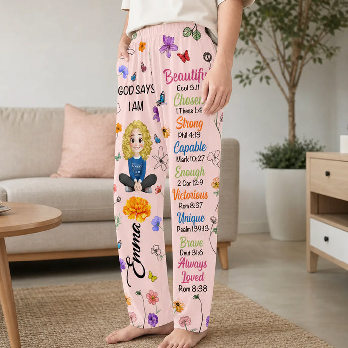 God Say I Am Loved - Personalized Pijama Pants, Custom Name Faith Affirmation Pajama Pants, Gift For Her