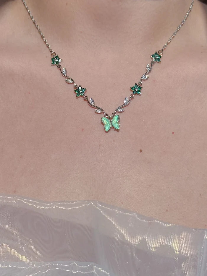 Green Butterfly Garden Necklace