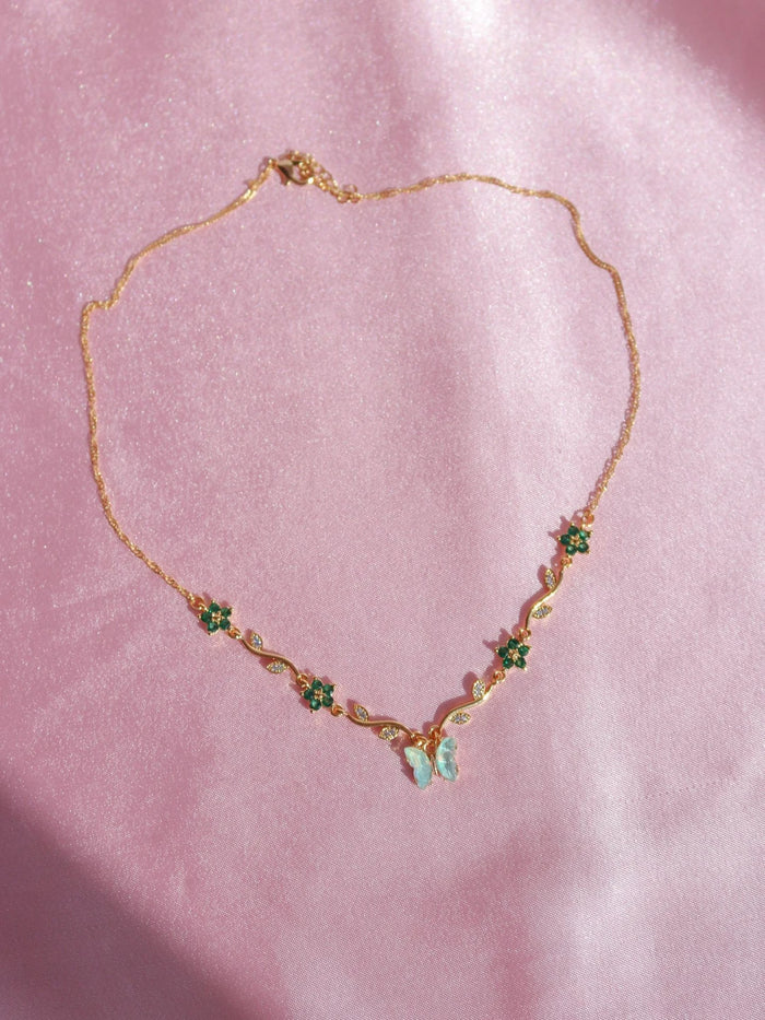 Green Butterfly Garden Necklace