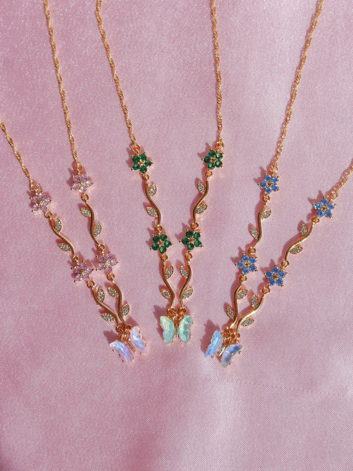 Green Butterfly Garden Necklace
