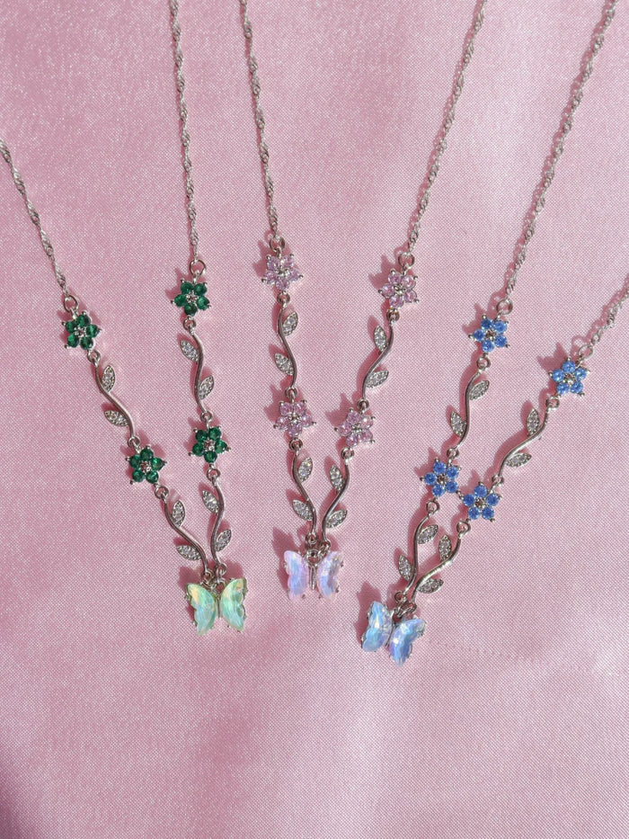 Green Butterfly Garden Necklace