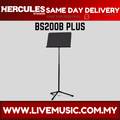 Black symphony music stand with rectangular tray and three-leg tripod base