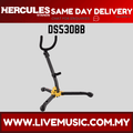 Hercules alto/tenor saxophone stand with black frame and yellow bell support