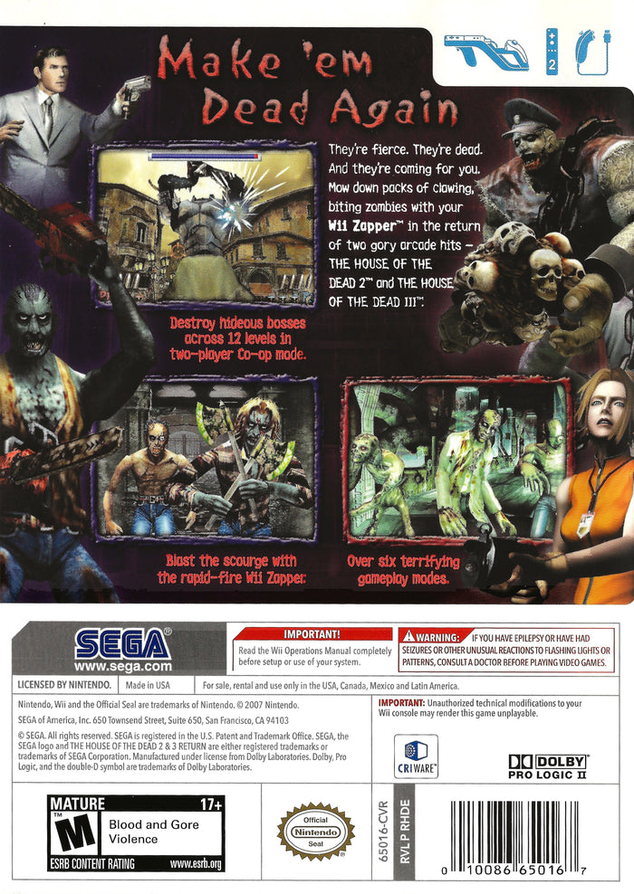 House of the Dead 2 & 3 Return Wii - Video Game - Used - CaveGamers - Image 2