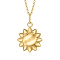 14k yellow gold puffed sun pendant on chain, round bail and spiky rays