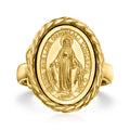 Gold-tone ring with oval Miraculous Medal medallion in braided frame