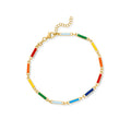 Multicolored enamel bar-link anklet with gold-tone chain and lobster clasp