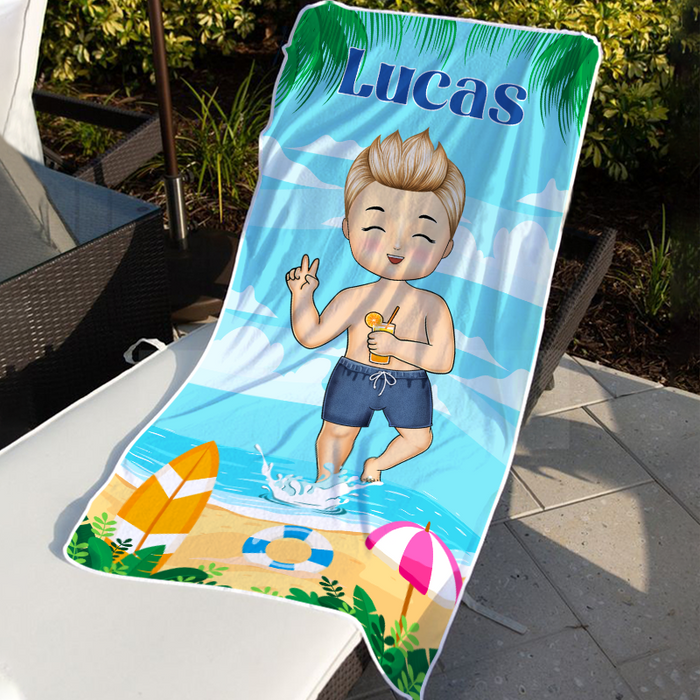 Kids On The Beach - Personalized Customized Beach Towel - Gift For Children Grandkids