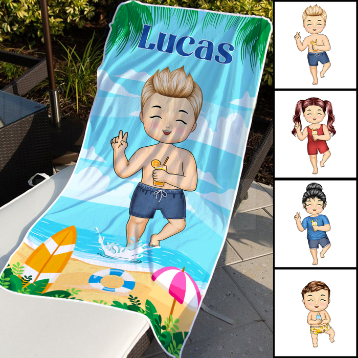 Kids On The Beach - Personalized Customized Beach Towel - Gift For Children Grandkids