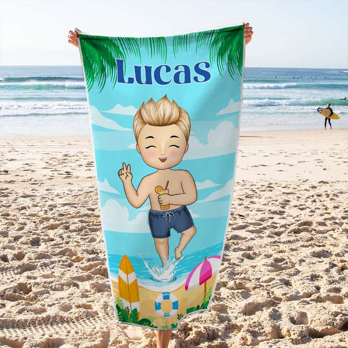 Kids On The Beach - Personalized Customized Beach Towel - Gift For Children Grandkids