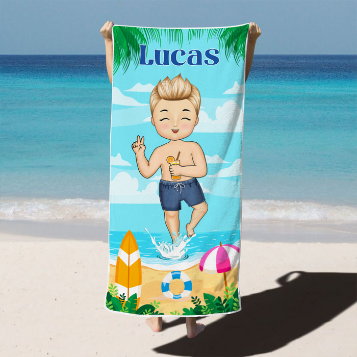 Kids On The Beach - Personalized Customized Beach Towel - Gift For Children Grandkids