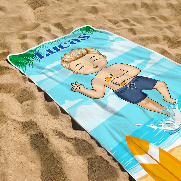 Kids On The Beach - Personalized Customized Beach Towel - Gift For Children Grandkids